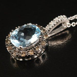 Effy 14K White Gold Aquamarine and Diamond Pendant, 2.5 TCW